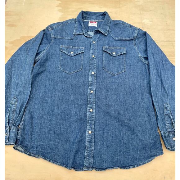 Wrangler Denim Shirt Men XL Blue Jean Pearl Snap Workwear Ranch Rodeo Adult XL - Picture 2 of 8